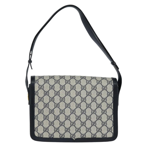 GUCCI GG Supreme Shoulder Bag PVC Navy Gold Auth 147854