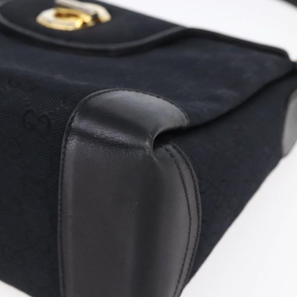 GUCCI GG Canvas Shoulder Bag Black Gold Auth 147856