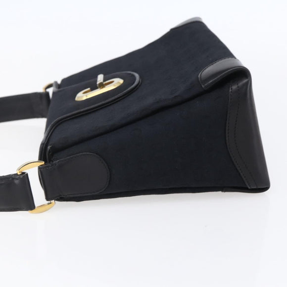 GUCCI GG Canvas Shoulder Bag Black Gold Auth 147856