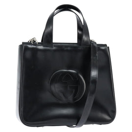 GUCCI Hand Bag Enamel 2way Black Silver 000 2058 0504 5 Auth 147858