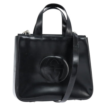 GUCCI Hand Bag Enamel 2way Black Silver 000 2058 0504 5 Auth 147858