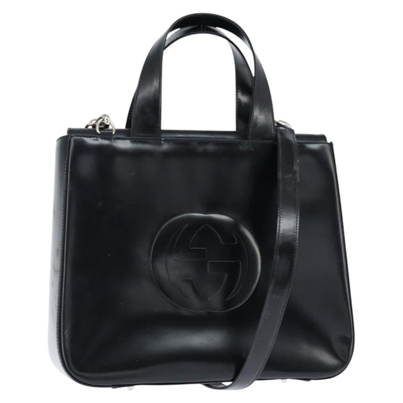 GUCCI Hand Bag Enamel 2way Black Silver 000 2058 0504 5 Auth 147858