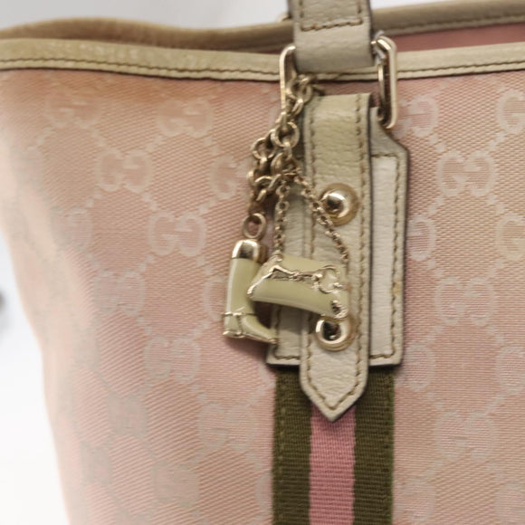 GUCCI GG Canvas Sherry Line Tote Bag Gold Pink khaki 137396 Auth 147863