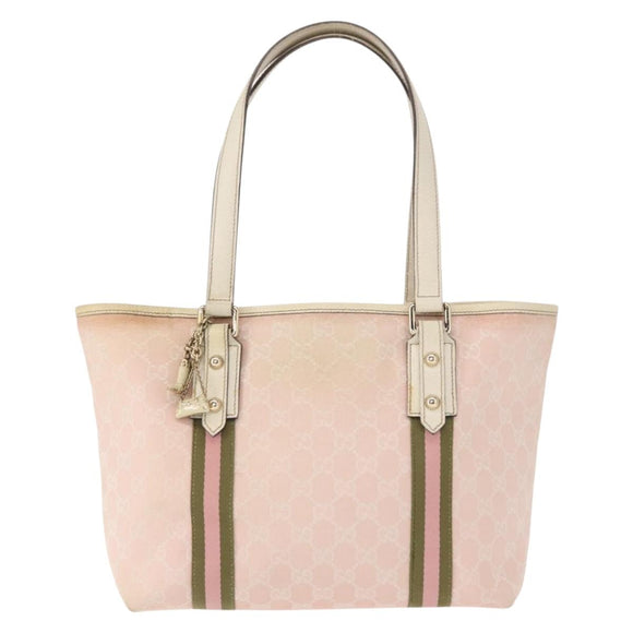GUCCI GG Canvas Sherry Line Tote Bag Gold Pink khaki 137396 Auth 147863