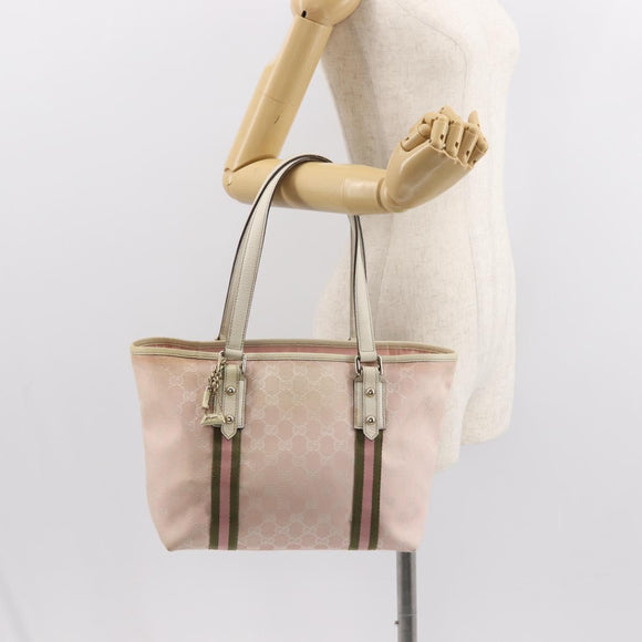 GUCCI GG Canvas Sherry Line Tote Bag Gold Pink khaki 137396 Auth 147863