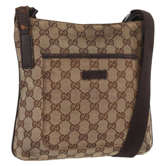 GUCCI GG Canvas Shoulder Bag Beige Silver 122793 Auth 147865