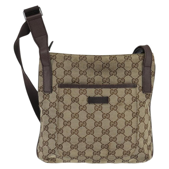 GUCCI GG Canvas Shoulder Bag Beige Silver 122793 Auth 147867