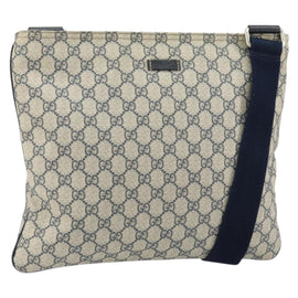 GUCCI GG Supreme Shoulder Bag PVC Navy Silver 201446 Auth 147869