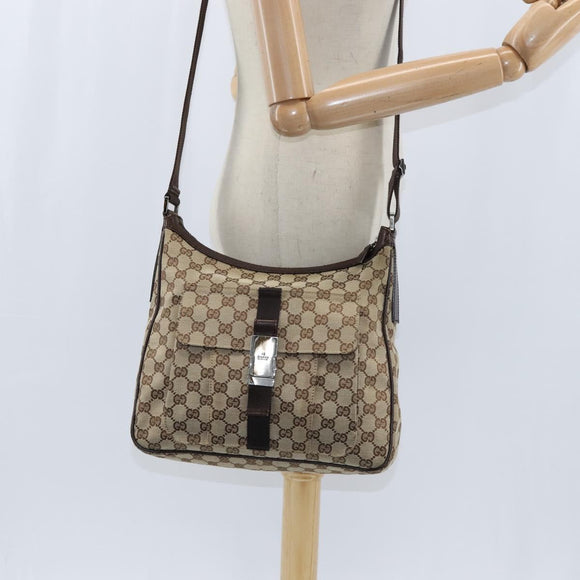 GUCCI GG Canvas Shoulder Bag Beige Silver 131211 Auth 147872