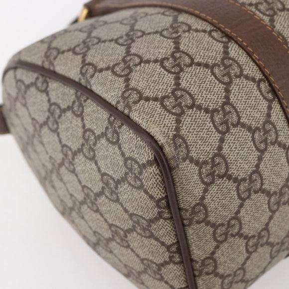 GUCCI GG Supreme Web Sherry Line Boston Bag PVC Beige Gold Auth 147876