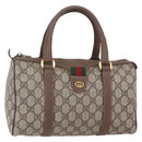 GUCCI GG Supreme Web Sherry Line Boston Bag PVC Beige Gold Auth 147876-1