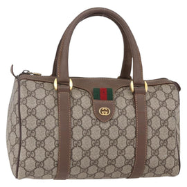 GUCCI GG Supreme Web Sherry Line Boston Bag PVC Beige Gold Auth 147876