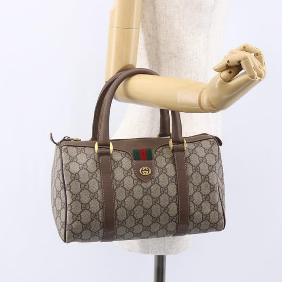 GUCCI GG Supreme Web Sherry Line Boston Bag PVC Beige Gold Auth 147876