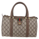 GUCCI GG Supreme Web Sherry Line Boston Bag PVC Beige Gold Auth 147876-13