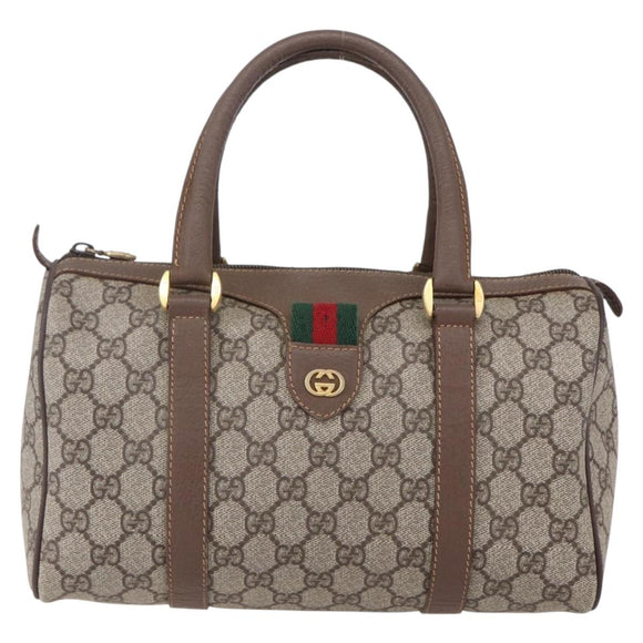 GUCCI GG Supreme Web Sherry Line Boston Bag PVC Beige Gold Auth 147876
