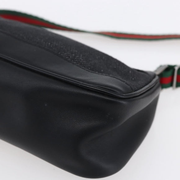 GUCCI Web Sherry Line Accessory Pouch Canvas Black Red Green 92820 Auth 147877