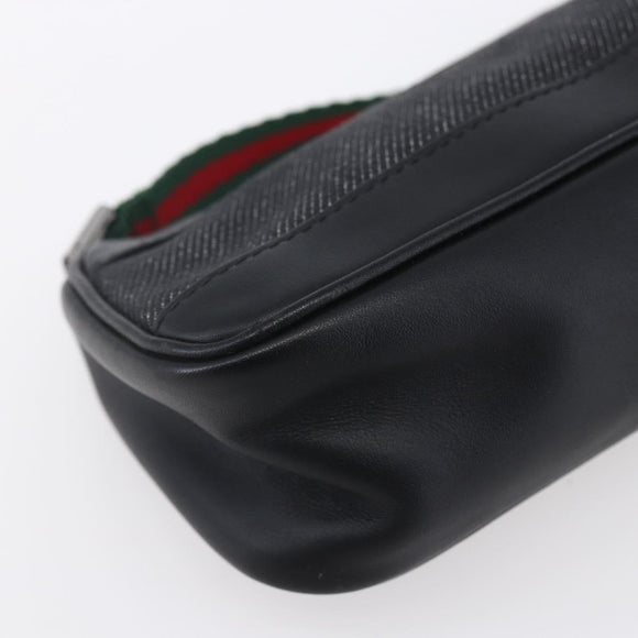 GUCCI Web Sherry Line Accessory Pouch Canvas Black Red Green 92820 Auth 147877