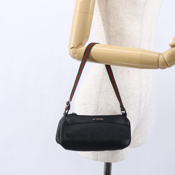 GUCCI Web Sherry Line Accessory Pouch Canvas Black Red Green 92820 Auth 147877