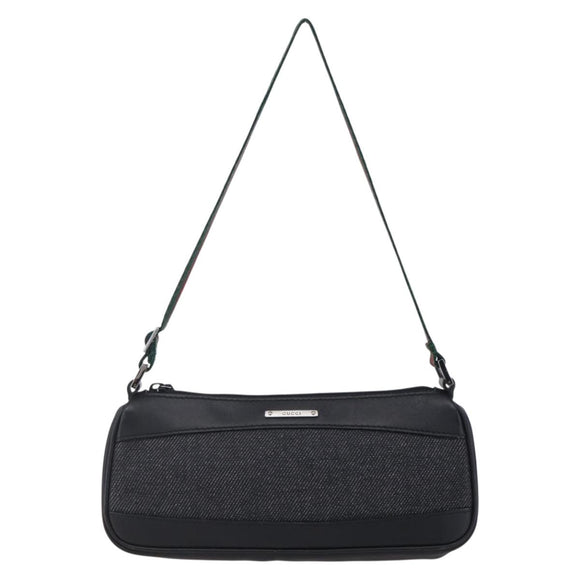 GUCCI Web Sherry Line Accessory Pouch Canvas Black Red Green 92820 Auth 147877