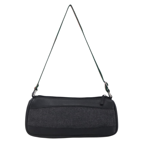 GUCCI Web Sherry Line Accessory Pouch Canvas Black Red Green 92820 Auth 147877