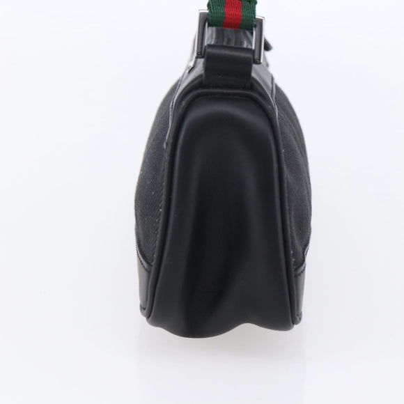 GUCCI Web Sherry Line Accessory Pouch Canvas Black Red Green 92820 Auth 147877