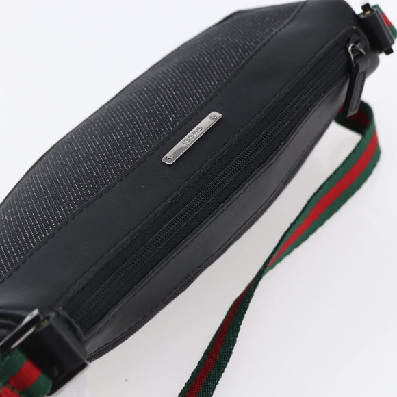 GUCCI Web Sherry Line Accessory Pouch Canvas Black Red Green 92820 Auth 147877