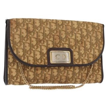 Christian Dior Trotter Canvas Chain Shoulder Bag Brown Gold Auth 147883
