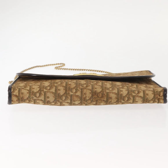 Christian Dior Trotter Canvas Chain Shoulder Bag Brown Gold Auth 147883