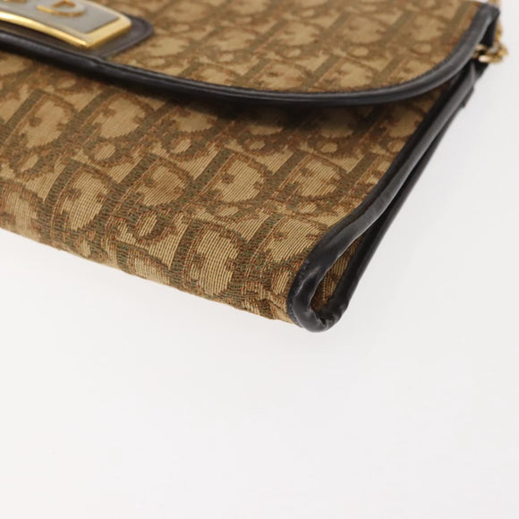 Christian Dior Trotter Canvas Chain Shoulder Bag Brown Gold Auth 147883