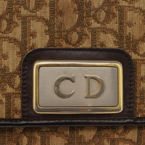 Christian Dior Trotter Canvas Chain Shoulder Bag Brown Gold Auth 147883