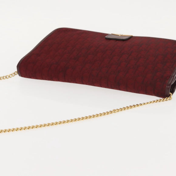 Christian Dior Trotter Canvas Chain Shoulder Bag Red Gold Auth 147884