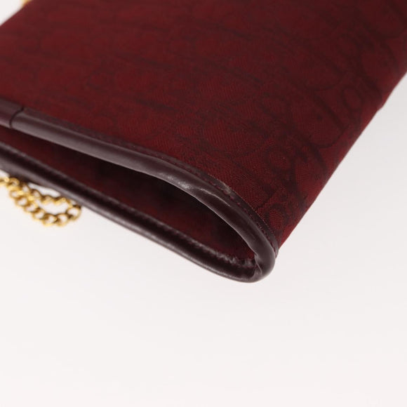 Christian Dior Trotter Canvas Chain Shoulder Bag Red Gold Auth 147885