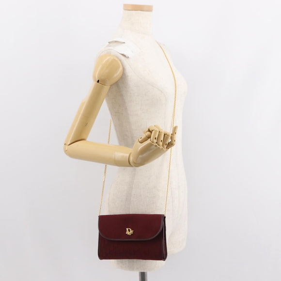 Christian Dior Trotter Canvas Chain Shoulder Bag Red Gold Auth 147885