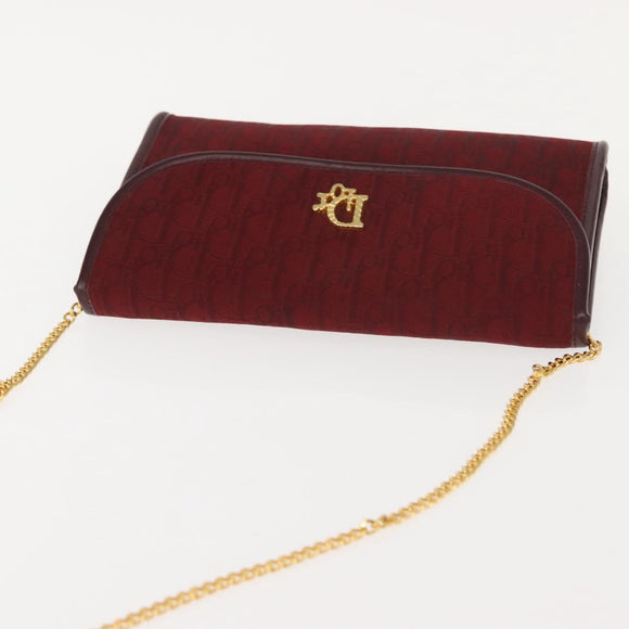 Christian Dior Trotter Canvas Chain Shoulder Bag Red Gold Auth 147885