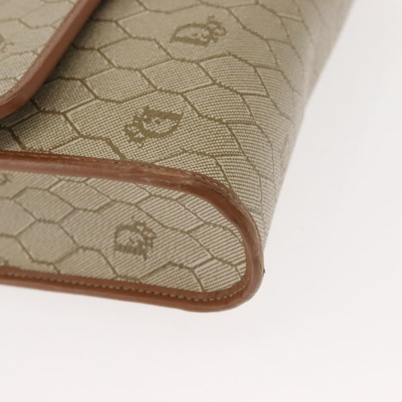 Christian Dior Honeycomb Canvas Shoulder Bag PVC Gold Beige Auth 147886