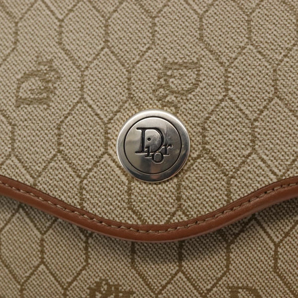 Christian Dior Honeycomb Canvas Shoulder Bag PVC Gold Beige Auth 147886