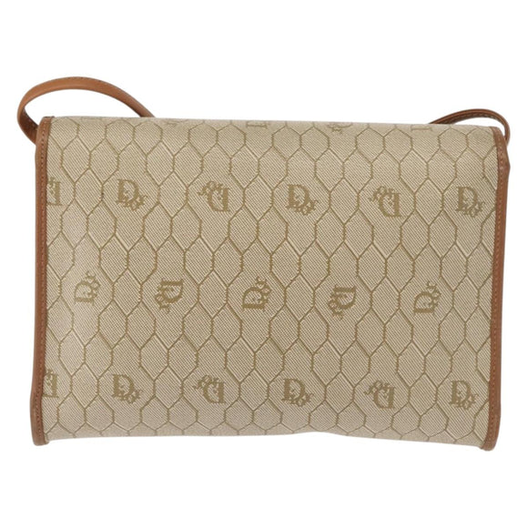 Christian Dior Honeycomb Canvas Shoulder Bag PVC Gold Beige Auth 147886
