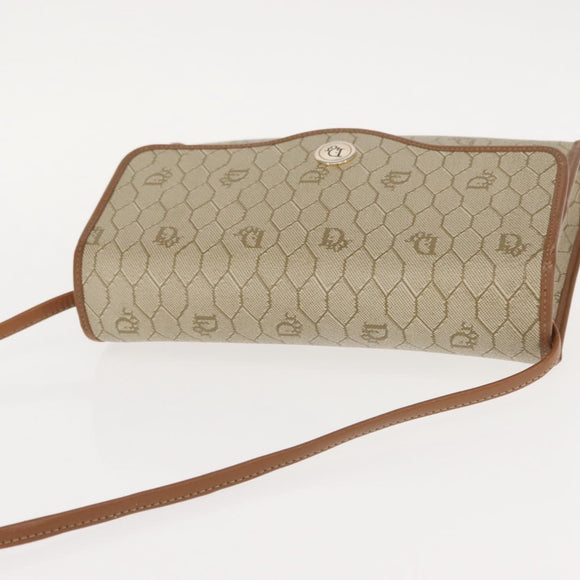 Christian Dior Honeycomb Canvas Shoulder Bag PVC Gold Beige Auth 147886