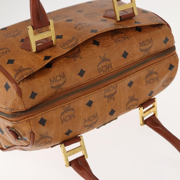 MCM Logogram Vicetos Hand Bag PVC Leather Brown Gold Auth 147887