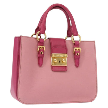 Miu Miu Madras Hand Bag Leather Pink Gold Auth 147888