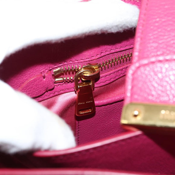 Miu Miu Madras Hand Bag Leather Pink Gold Auth 147888