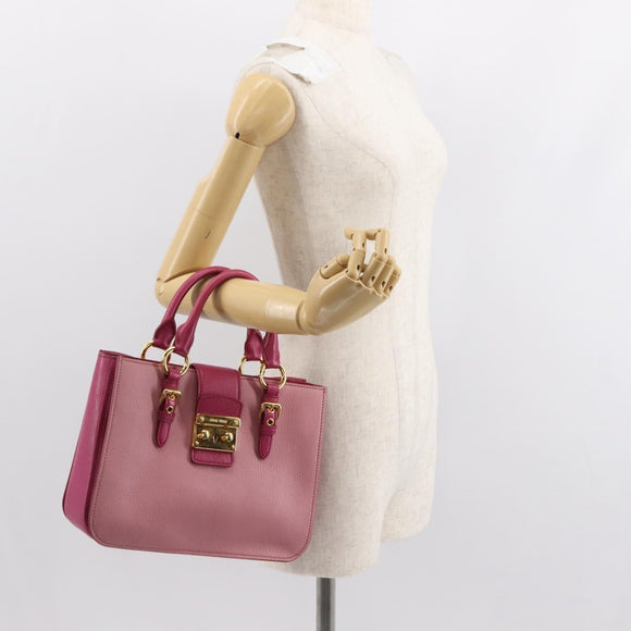 Miu Miu Madras Hand Bag Leather Pink Gold Auth 147888