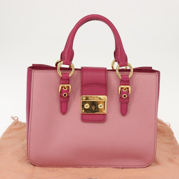 Miu Miu Madras Hand Bag Leather Pink Gold Auth 147888