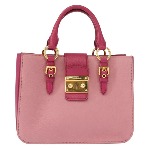 Miu Miu Madras Hand Bag Leather Pink Gold Auth 147888