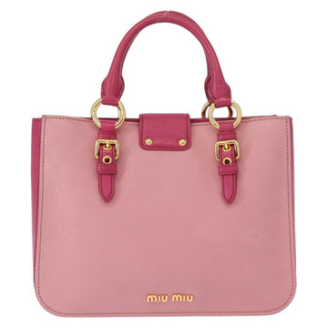 Miu Miu Madras Hand Bag Leather Pink Gold Auth 147888 - 0