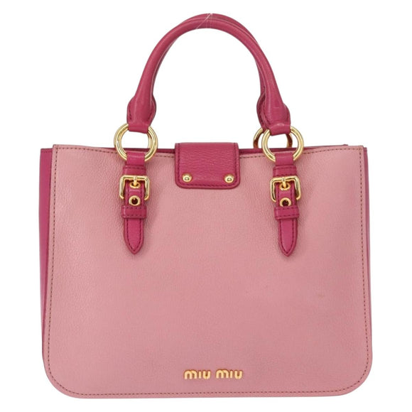 Miu Miu Madras Hand Bag Leather Pink Gold Auth 147888