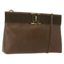 Salvatore Ferragamo Vala Shoulder Bag Leather Khaki Gold Auth 147889-1