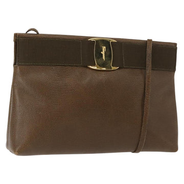 Salvatore Ferragamo Vala Shoulder Bag Leather Khaki Gold Auth 147889