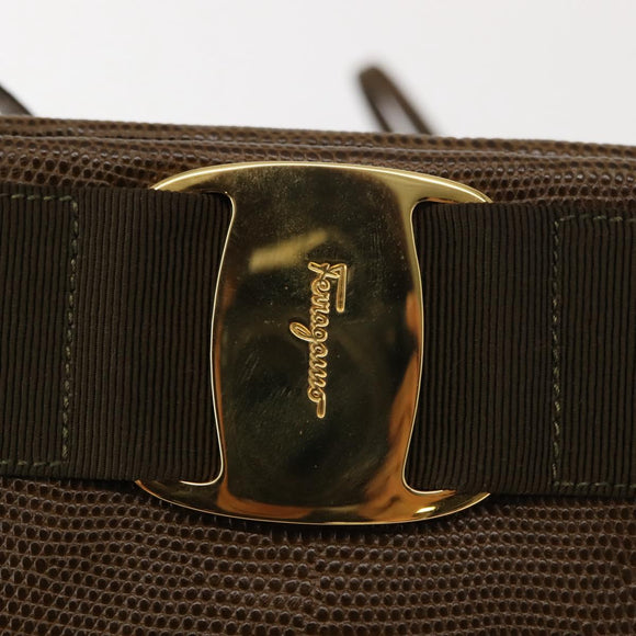 Salvatore Ferragamo Vala Shoulder Bag Leather Khaki Gold Auth 147889