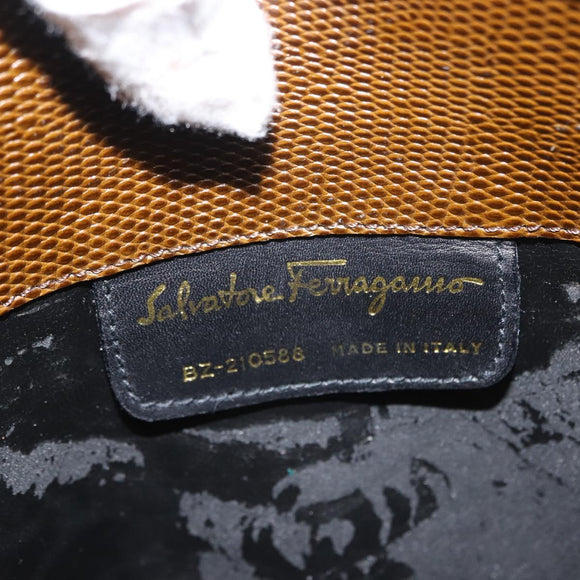 Salvatore Ferragamo Vala Shoulder Bag Leather Khaki Gold Auth 147889